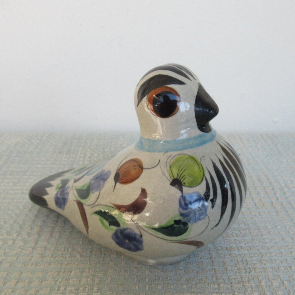 Tonala Mexican Hand Painted Large Dove or Pigeon Signed Vintage 6" x 5"